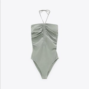 ZARA Green Ruched Bodysuit